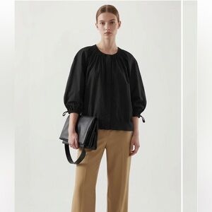 COS Contrast Volume Sleeve Blouse Top Black Size Large Scandi Minimalist